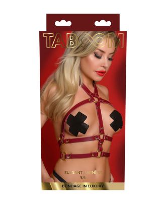 Портупея Taboom Bondage in Luxury із золотистою фурнітурою, бордова, S-M