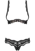 Комплект Obsessive Luvae с открытой грудью и интимным вырезом, чёрный, S-M