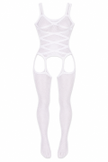 Бодістокінг в дрібну сітку з інтимним вирізом SHEER FANTASY Like a Virgin Bodystoc, білий, One Size