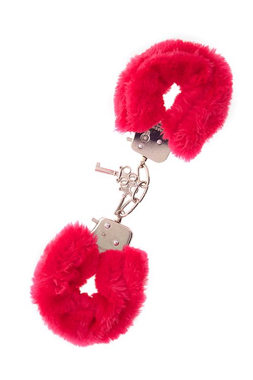 Наручники металлические Dream Toys Furry Сuff с красным мехом вид 3