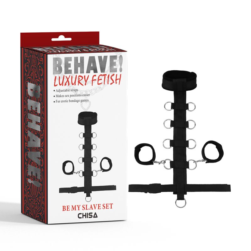 Набор для бондажа Chisa Behave Be My My Slave Set с ошейником и наручниками, чёрный вид 2