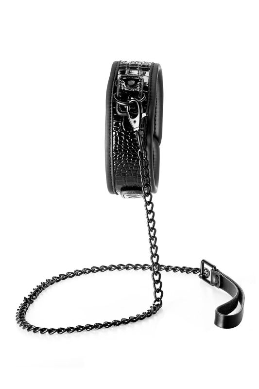 Нашийник з повідцем BLAZE LUXURY COLLAR AND LEASH CROCO BLACK вид 4