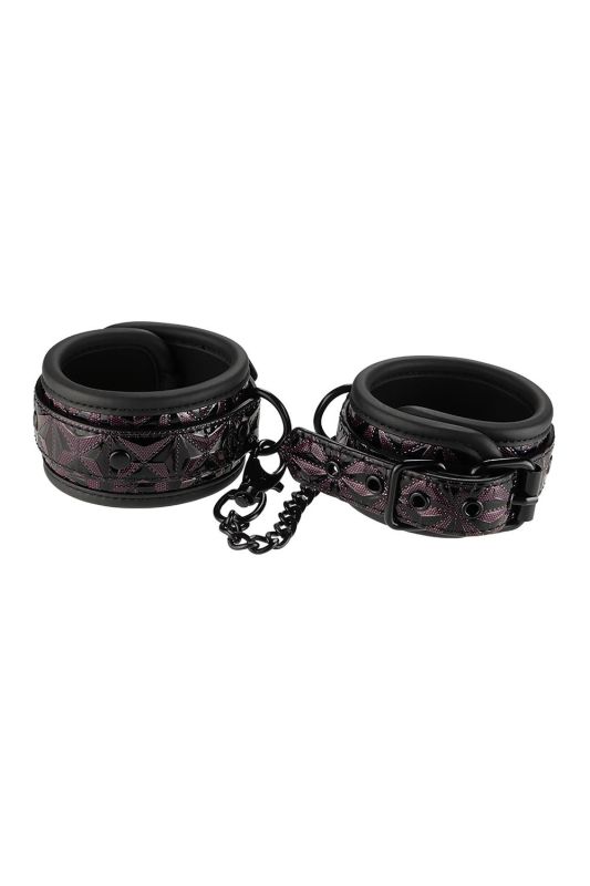 Поножі з фіолетовим тисненням Dream toys BLAZE Luxury Fetish на ланцюжку чорного кольору вид 4