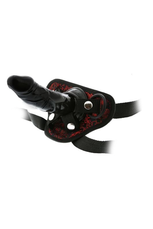 Знімний страпон Dream Toys Blaze Deluxe Strap-On Dildo на чорних трусиках з червоною вишивкою вид 3