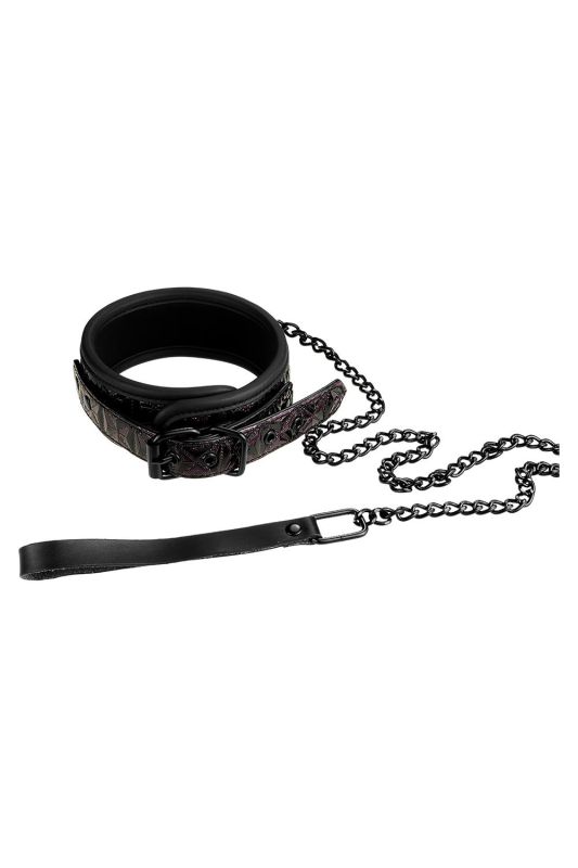 Нашийник з повідцем з фіолетовим тисненням Dream toys BLAZE Luxury Fetish на ланцюжку чорного кольору вид 3