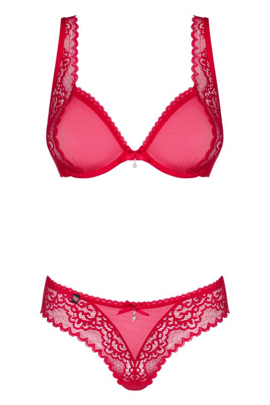 Комплект Obsessive ROUGEBELLE red underwire bra & panties S/M вид 2