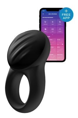 Кільце ерекційне Satisfyer SIGNET RING із підключенням до додатку, чорне