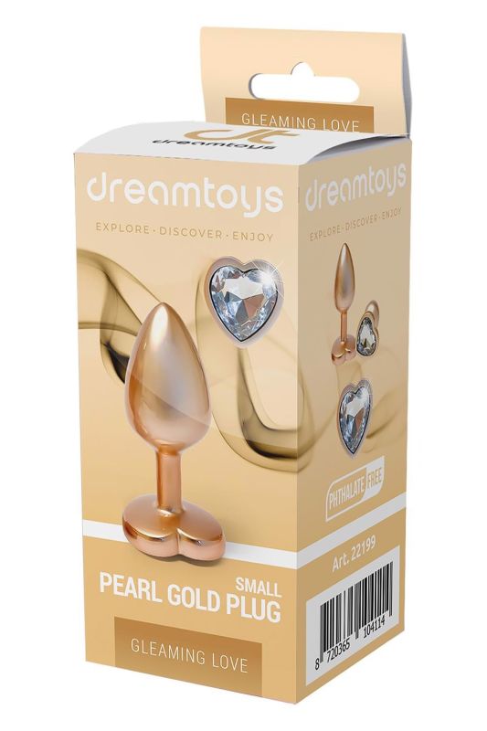 Алюмінієва анальна пробка золотиста Dream Toys Gleaming Love з декоративним білим каменем, S вид 4