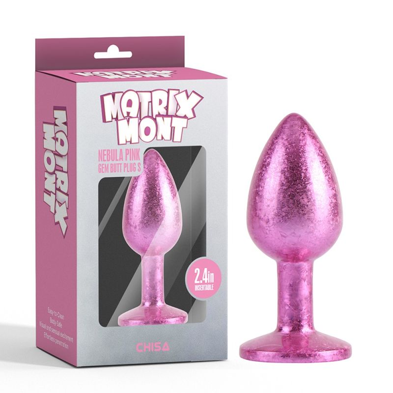 Анальная пробка розовая поталь CHISA MATRIX MONT с розовым камнем, размер S вид 2
