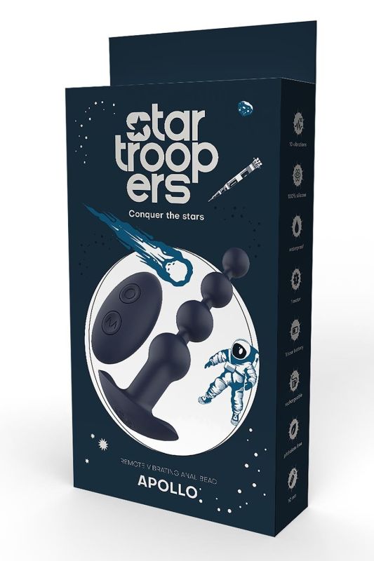 Анальная елка с вибрацией Dream Тoys Startroopers Apollo на пульте управления, черная вид 14