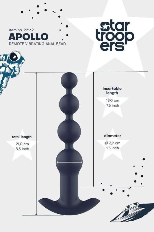 Анальная елка с вибрацией Dream Тoys Startroopers Apollo на пульте управления, черная вид 11