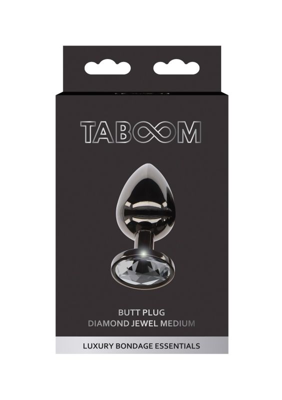 Анальная металлическая пробка M с черным камнем Butt Plug With Diamond Jewel Taboom вид 2