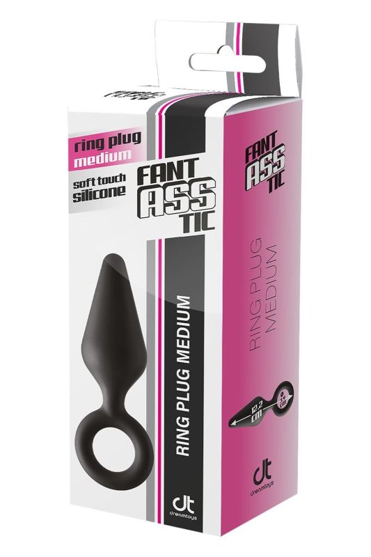 Анальная черная пробка Dreamtoys FANTASSTIC с кольцом, Medium вид 6