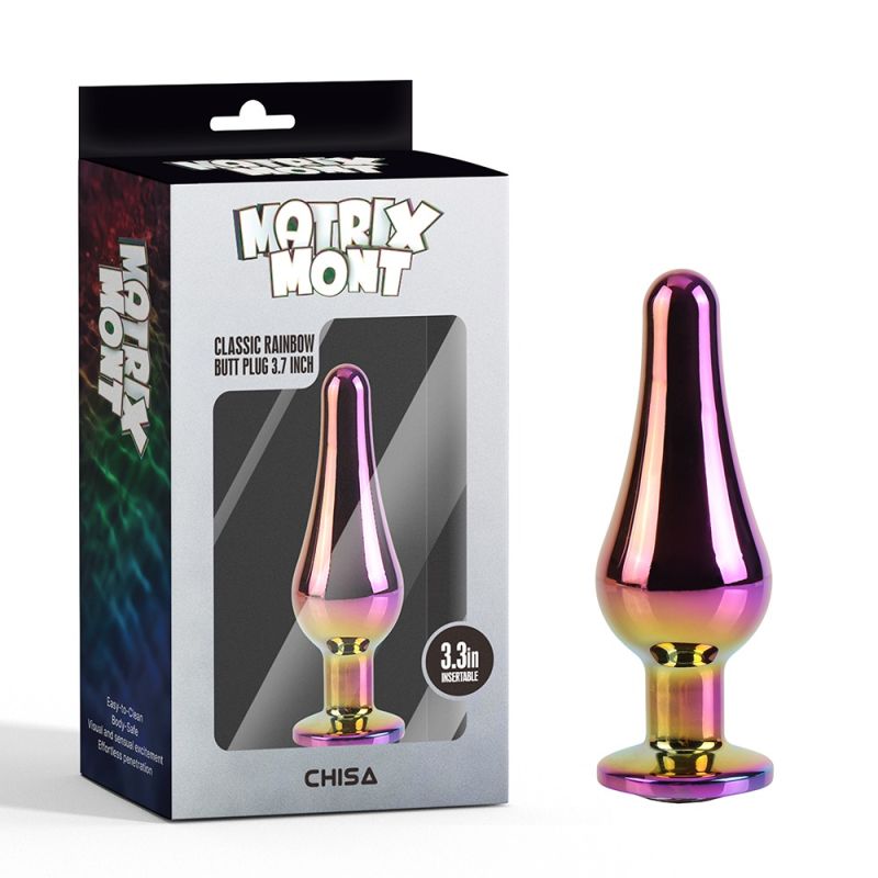 Анальная пробка классическая разноцветная CHISA MATRIX MONT с разноцветным камнем, 9.5 см, 3.2 см вид 2