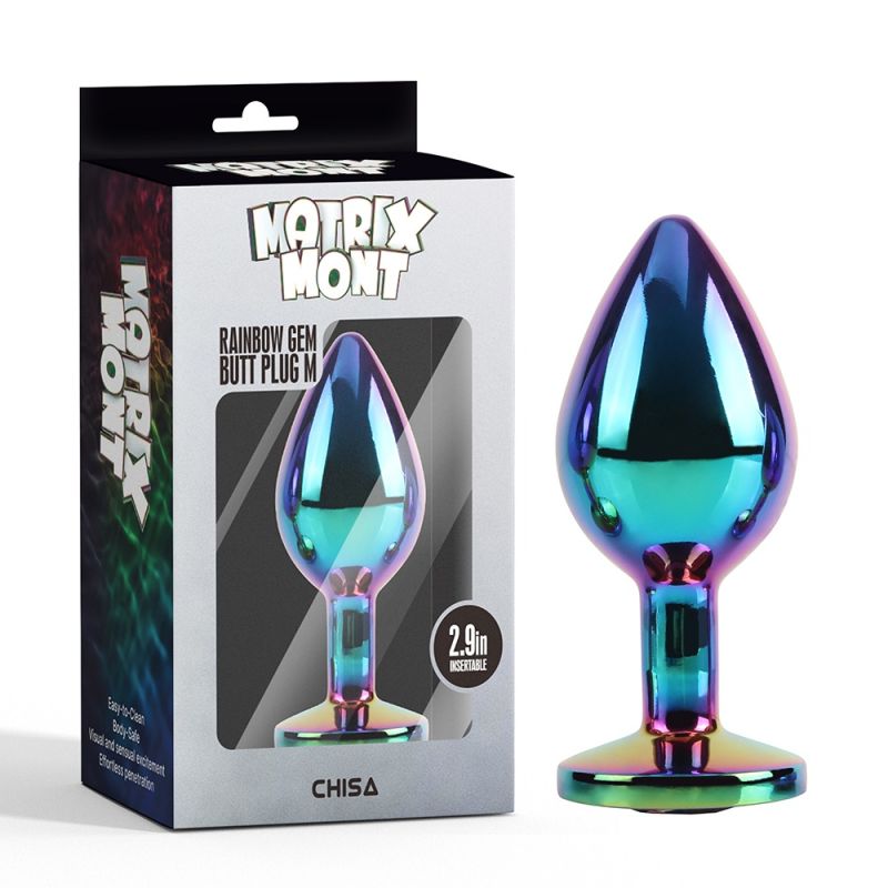 Анальная пробка разноцветная CHISA MATRIX MONT с разноцветным камнем, размер M вид 2
