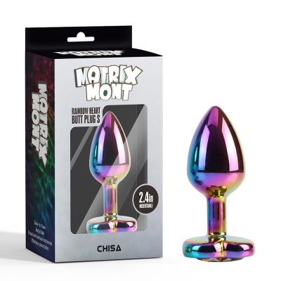 Анальная пробка разноцветная CHISA MATRIX MONT с разноцветным камнем в форме сердца, размер S