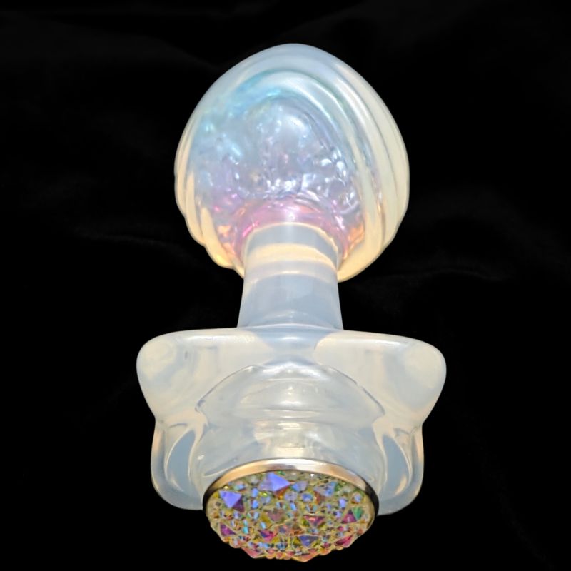 Анальна пробка ребриста UNIVIBE з каменем, силіконова, райдужна, 9 х 4.2 см вид 13