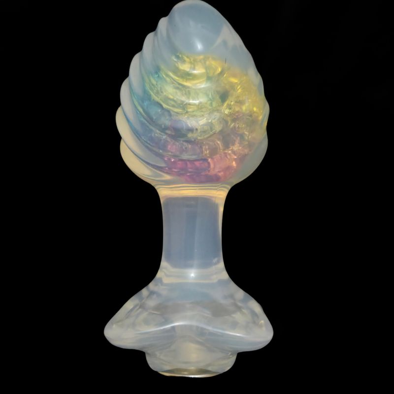 Анальна пробка ребриста UNIVIBE з каменем, силіконова, райдужна, 9 х 4.2 см вид 14