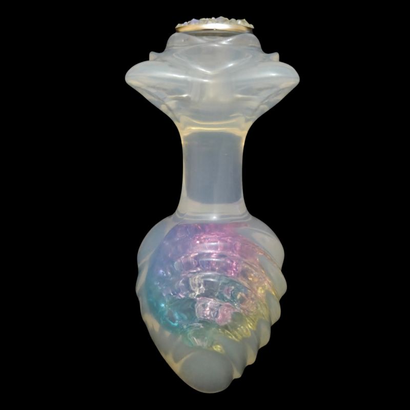 Анальная пробка ребристая UNIVIBE с камнем, силиконовая, радужная, 9 х 4.2 см вид 11