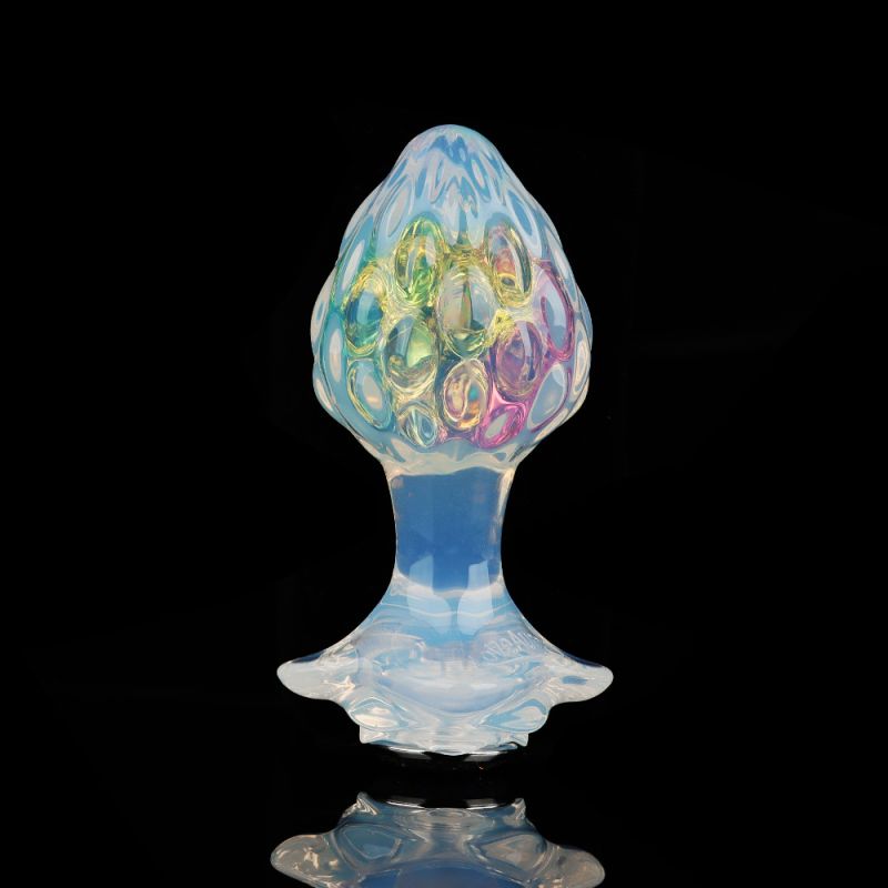 Анальна пробка ребриста UNIVIBE з каменем, силіконова, райдужна, 9 х 4.2 см вид 4