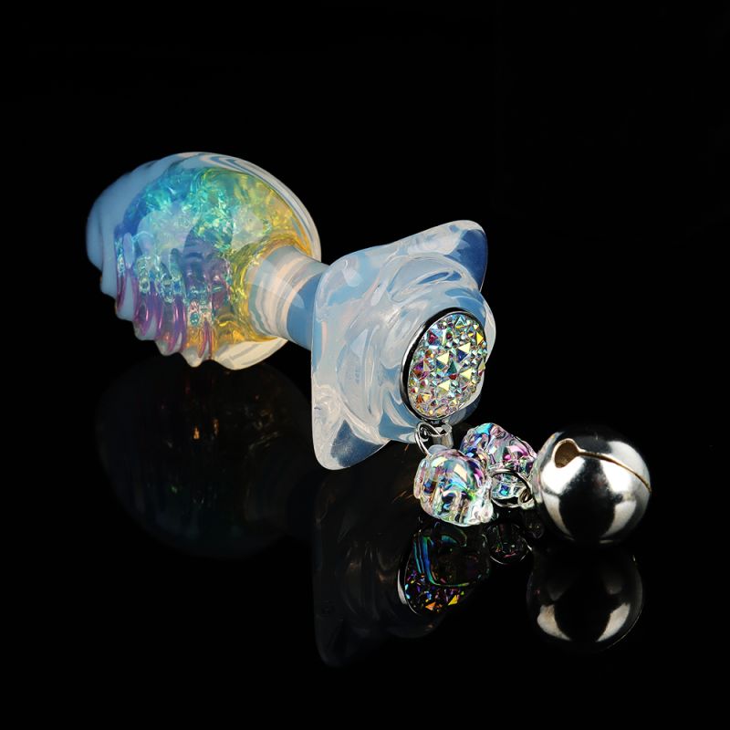 Анальна пробка ребриста UNIVIBE з каменем, силіконова, різнокольорова, 9.3 х 4 см вид 9