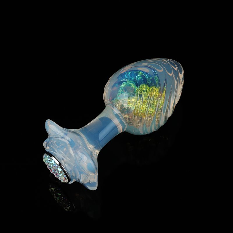 Анальная пробка ребристая UNIVIBE с камнем, силиконовая, разноцветная, 9.3 х 4 см вид 7