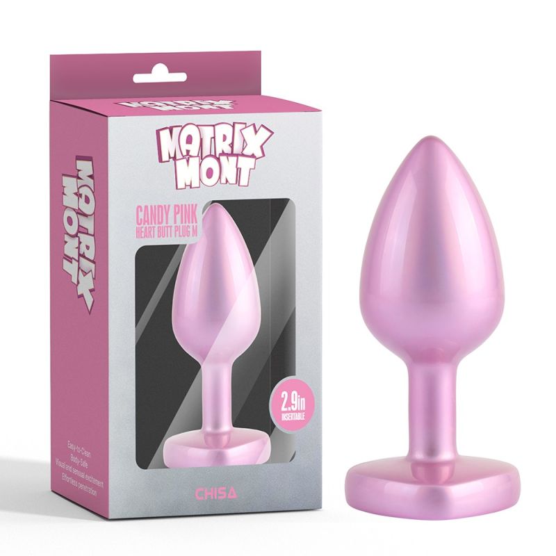 Анальная пробка розовая CHISA MATRIX MONT с перламутром и розовым камнем в форме сердца, размер M вид 2