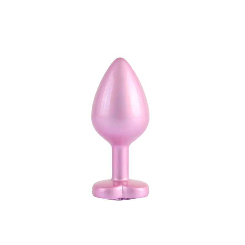 Анальная пробка розовая CHISA MATRIX MONT с перламутром и розовым камнем в форме сердца, размер M вид 3