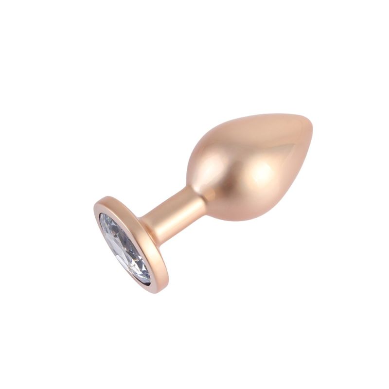 Анальна пробка золото рожеве CHISA MATRIX MONT з перламутром і білим каменем, розмір M вид 5