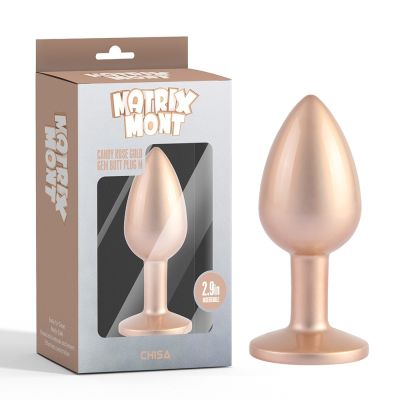 Анальная пробка золото розовое CHISA MATRIX MONT с перламутром и белым камнем, размер M