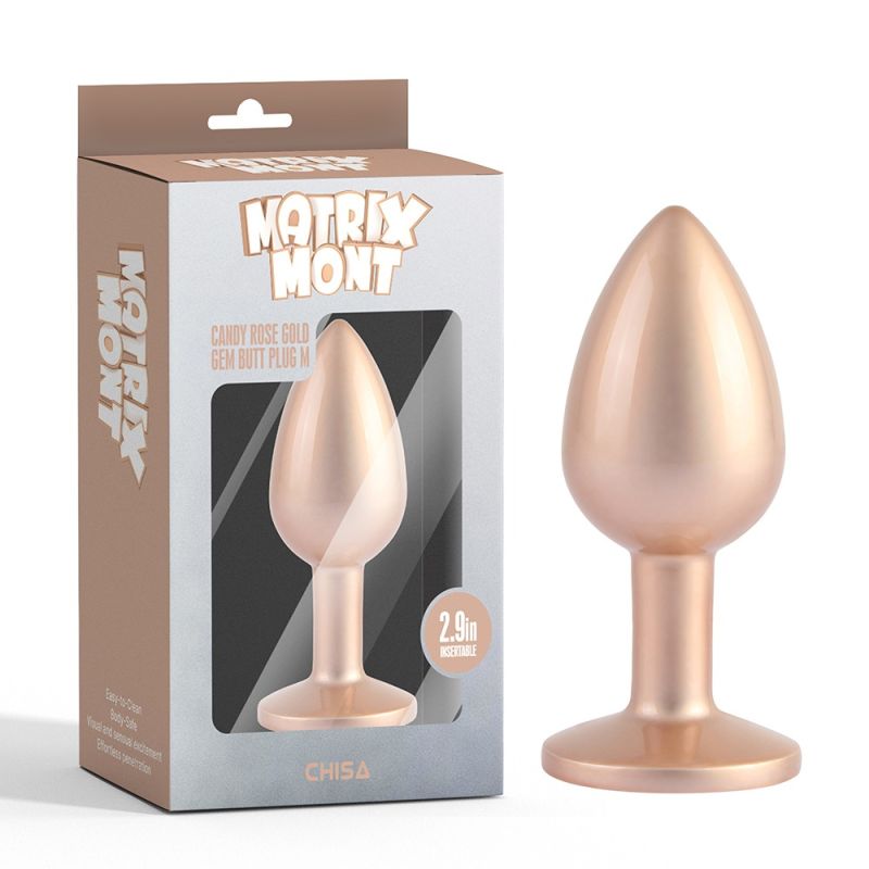 Анальна пробка золото рожеве CHISA MATRIX MONT з перламутром і білим каменем, розмір M вид 2