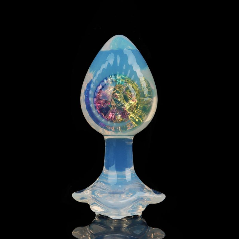 Анальная пробка с боковым рельефом UNIVIBE, силиконовая с камнем, 9.3 х 4 см вид 3