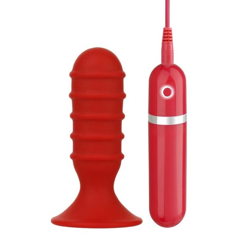 Анальна пробка з вібрацією Dream Toys Menzstuff Ribbed Torpedo, червона вид 2