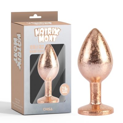 Анальная пробка золотая поталь CHISA MATRIX MONT с белым камнем, размер M
