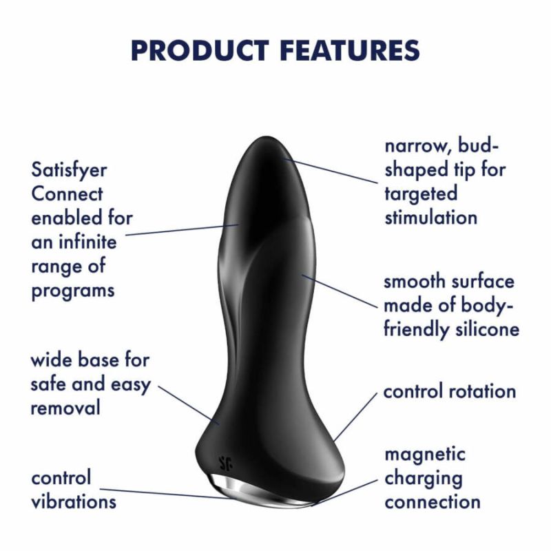 Анальна смарт пробка з вібрацією та намистинами Satisfyer Rotator Plug 1 Connect App чорна вид 7