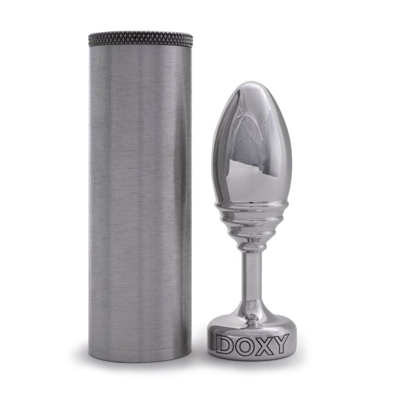 Анальна пробка ребриста Doxy Ribbed Butt Plug метал, срібляста вид 3