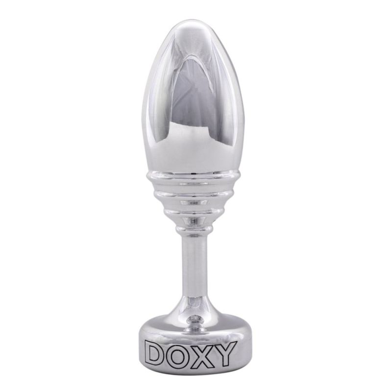 Анальная пробка ребристая Doxy Ribbed Butt Plug металл, серебристая вид 4