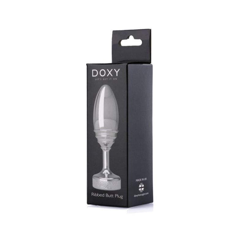 Анальна пробка ребриста Doxy Ribbed Butt Plug метал, срібляста вид 10