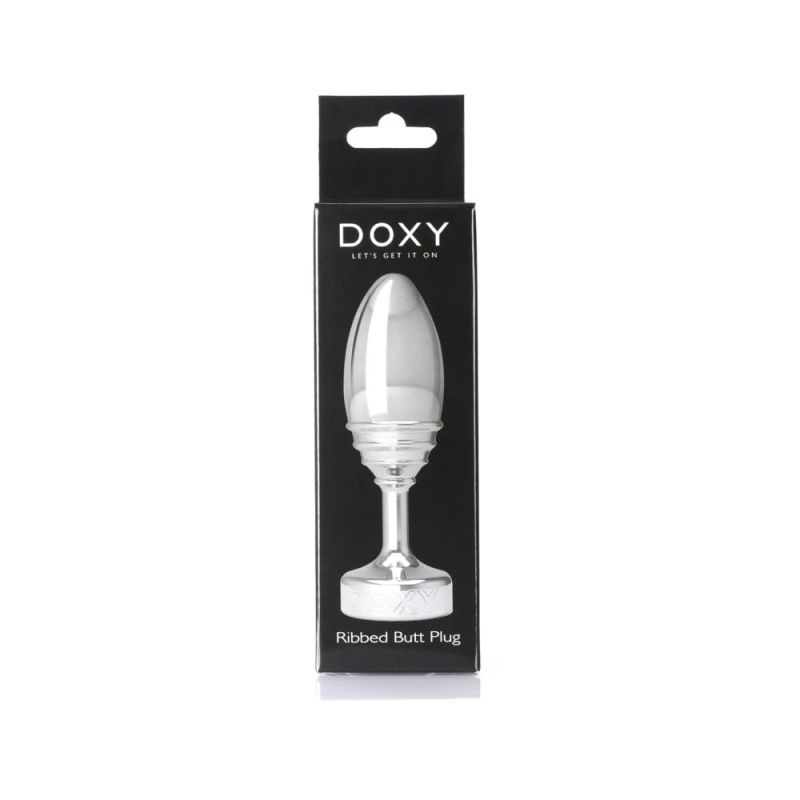 Анальна пробка ребриста Doxy Ribbed Butt Plug метал, срібляста вид 9