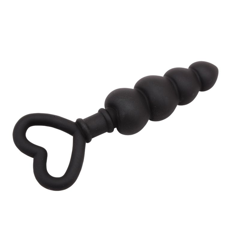 Анальная цепочка со стоппером-сердечком Chisa Black Mont Beaded Luv Probe, черная вид 5