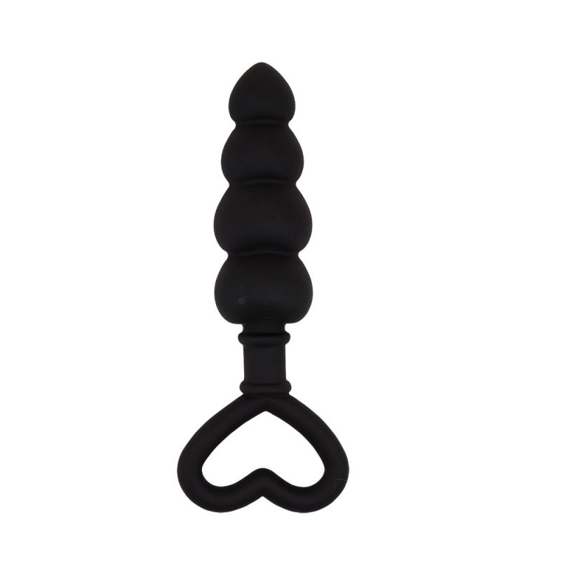 Анальная цепочка со стоппером-сердечком Chisa Black Mont Beaded Luv Probe, черная вид 3