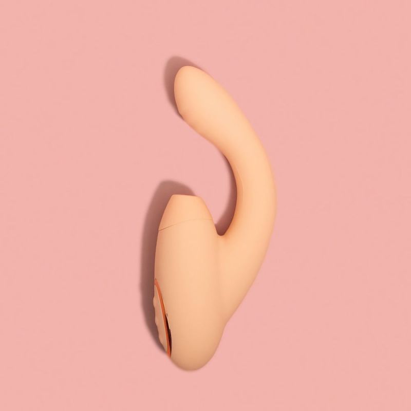 Безконтактний вібратор подвійної стимуляції з підігрівом Sweet Em, бежевий вид 5