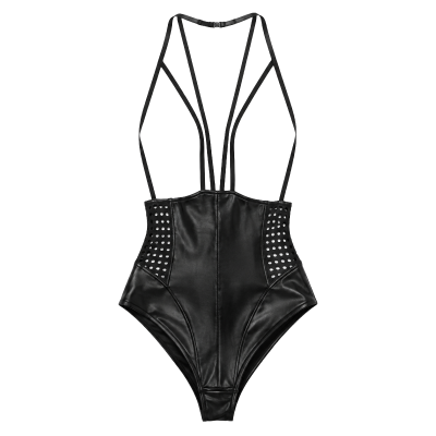 Боді еротичне Noir Handmade F179 з вінілу, на бретельках, чорне, L
