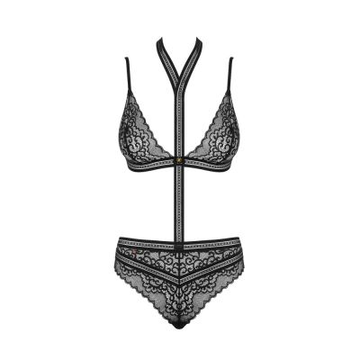 Боді комплект чорний Obsessive Ailay teddy set L / XL