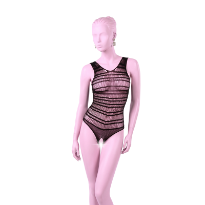 Боді Passion BS086 з вертикальною сіткою та відкритим доступом, чорний, One Size