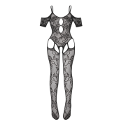Боди с прозрачной цветочной сеткой Sheer Aphrodite и имитацией чулков, черный