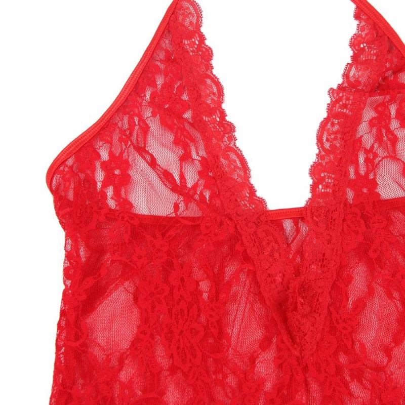Боди с чулками Star Night кружевное, полупрозрачное, красное, ХL вид 8