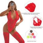 Боди с чулками Star Night кружевное, полупрозрачное, красное, ХL вид 6