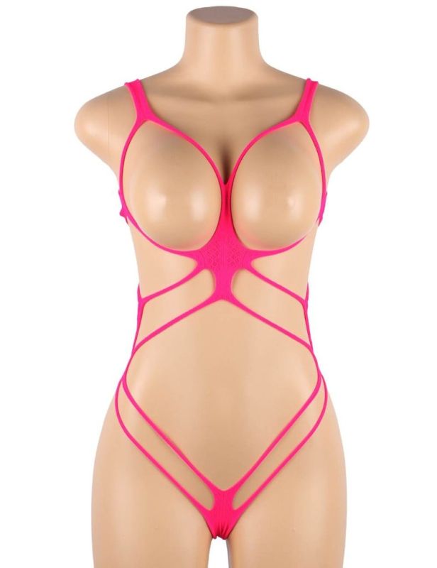 Бодистокинг в большую сетку Star Night с открытым бюстом и доступом, черный (без коробки) вид 3