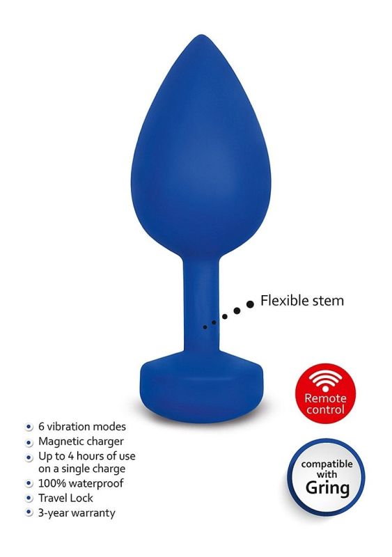 Велика анальна пробка з вібрацією Gvibe Gplug синя, L вид 3